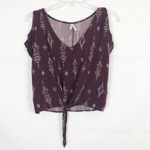 Mudd Cold Shoulder Floral Tie Front Top Size XS